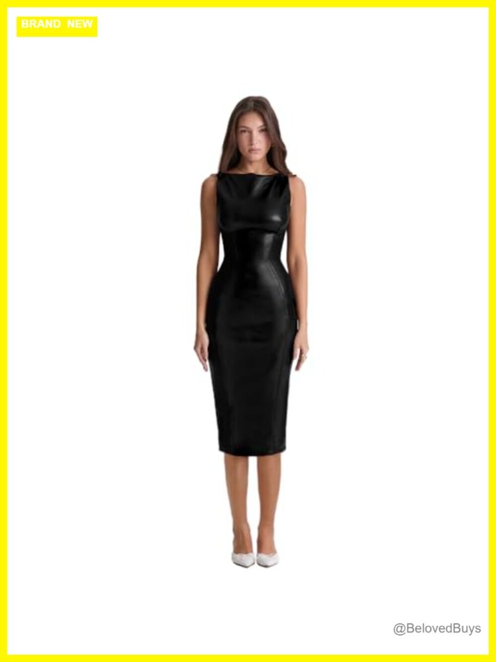 Faux Leather Bodycon Midi Pencil Dress Sleeveless High Waist